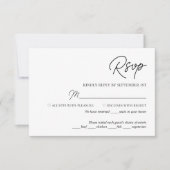 Moderne minimalistische zwarte en witte bruiloft RSVP kaartje (Voorkant)