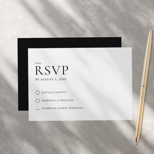 Moderne minimalistische zwarte en witte bruiloft RSVP kaartje
