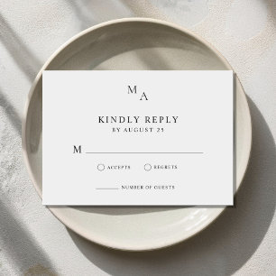 Moderne minimalistische zwarte en witte bruiloft RSVP kaartje