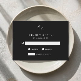Moderne minimalistische zwarte en witte bruiloft RSVP kaartje