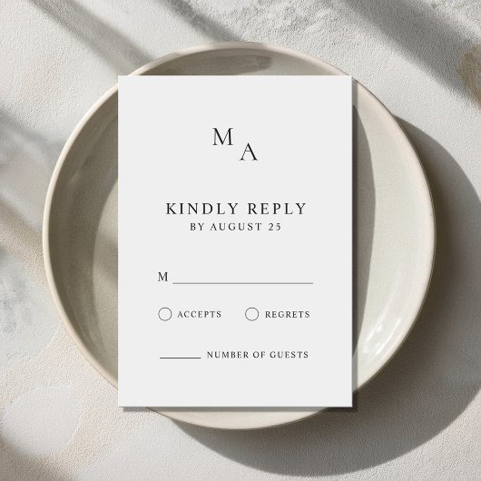 Moderne minimalistische zwarte en witte bruiloft RSVP kaartje
