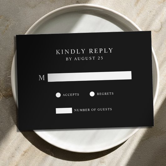 Moderne minimalistische zwarte en witte bruiloft RSVP kaartje