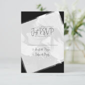 Moderne minimalistische zwarte en witte bruiloft RSVP kaartje (Staand voorkant)