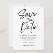 Moderne minimalistische zwarte en witte bruiloft save the date (Voorkant)