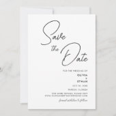 Moderne minimalistische zwarte en witte bruiloft save the date (Voorkant)