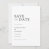 Moderne minimalistische zwarte en witte bruiloft save the date (Voorkant)