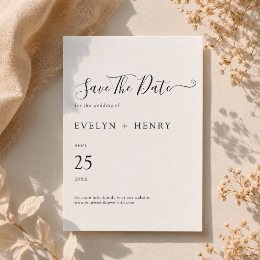 Moderne Minimalistische Zwarte en Witte Bruiloft Save The Date
