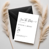 Moderne minimalistische zwarte en witte bruiloft save the date