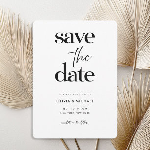 Moderne minimalistische zwarte en witte bruiloft save the date