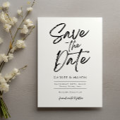 Moderne minimalistische zwarte en witte bruiloft save the date