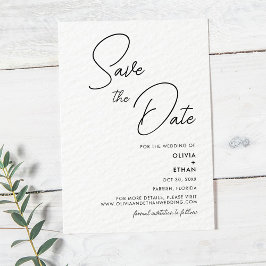 Moderne minimalistische zwarte en witte bruiloft save the date