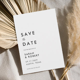 Moderne minimalistische zwarte en witte bruiloft save the date
