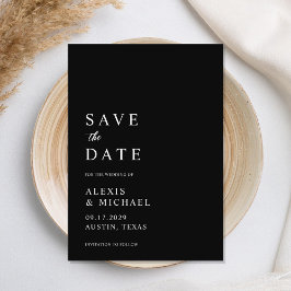 Moderne minimalistische zwarte en witte bruiloft save the date
