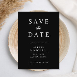 Moderne minimalistische zwarte en witte bruiloft save the date