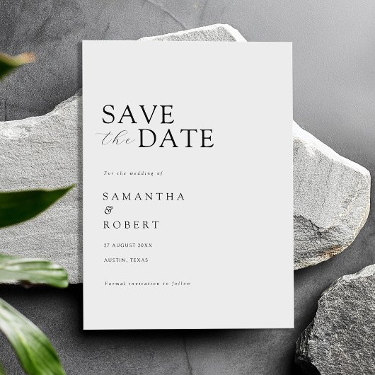 Moderne minimalistische zwarte en witte bruiloft save the date