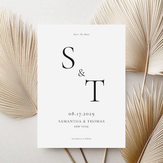 Moderne minimalistische zwarte en witte bruiloft save the date