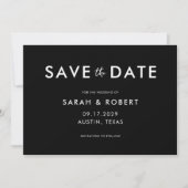 Moderne minimalistische zwarte en witte bruiloft save the date (Voorkant)
