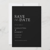 Moderne minimalistische zwarte en witte bruiloft save the date (Voorkant)