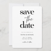 Moderne minimalistische zwarte en witte bruiloft save the date (Voorkant)