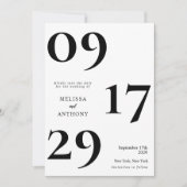 Moderne minimalistische zwarte en witte bruiloft save the date (Voorkant)