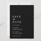 Moderne minimalistische zwarte en witte bruiloft save the date (Voorkant)