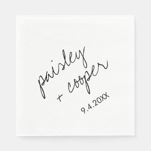 Moderne minimalistische zwarte en witte bruiloft servet (Voorkant)