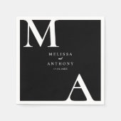 Moderne minimalistische zwarte en witte bruiloft servet (Voorkant)