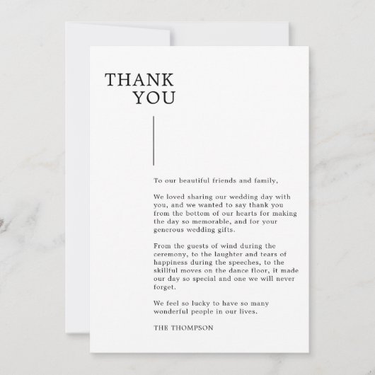Moderne, minimalistische zwarte en witte bruilofte bedankkaart (Voorkant)