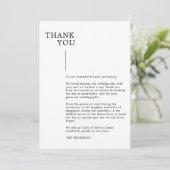 Moderne, minimalistische zwarte en witte bruilofte bedankkaart (Staand voorkant)