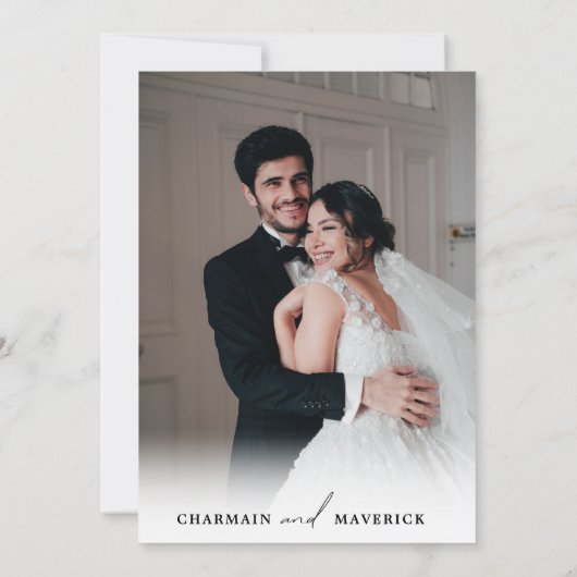 Moderne, minimalistische zwarte en witte bruilofte bedankkaart (Achterkant)