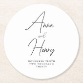 Moderne, minimalistische zwarte en witte bruilofte ronde kartonnen onderzetter (Voorkant)