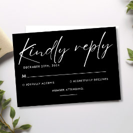 Moderne, minimalistische zwarte en witte bruilofte RSVP kaartje