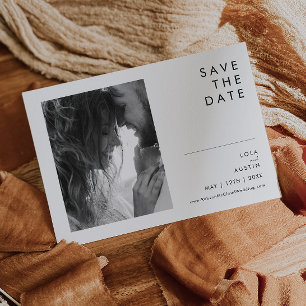 Moderne, minimalistische zwarte en witte foto hori save the date