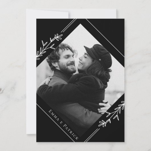 Moderne minimalistische zwarte en witte fotobruilo kaart (Achterkant)