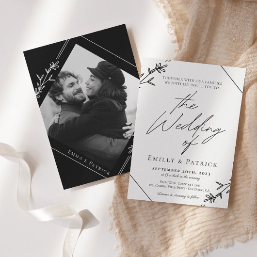 Moderne minimalistische zwarte en witte fotobruilo kaart