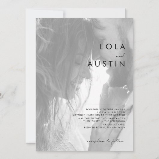 Moderne minimalistische zwarte en witte fotobruilo kaart (Voorkant)