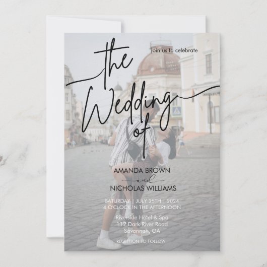 Moderne minimalistische zwarte en witte fotobruilo kaart (Voorkant)