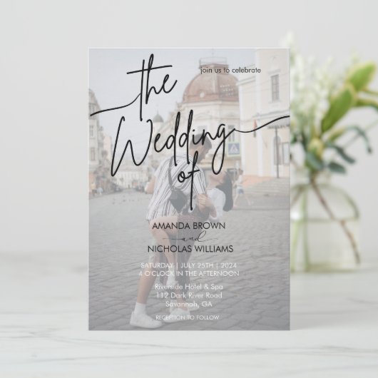 Moderne minimalistische zwarte en witte fotobruilo kaart (Staand voorkant)