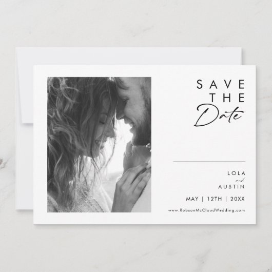 Moderne, minimalistische zwarte en witte, horizont save the date (Voorkant)