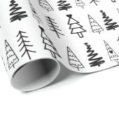 Moderne minimalistische zwarte en witte kerstboom cadeaupapier (Rol Hoek)