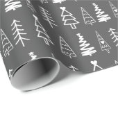 Moderne minimalistische zwarte en witte kerstboom cadeaupapier (Rol Hoek)