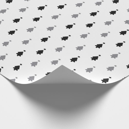 Moderne minimalistische zwarte en witte kerstboom cadeaupapier (Hoek)