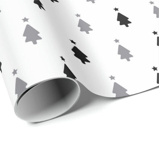 Moderne minimalistische zwarte en witte kerstboom cadeaupapier (Rol Hoek)