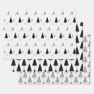 Moderne minimalistische zwarte en witte kerstboom inpakpapier vel
