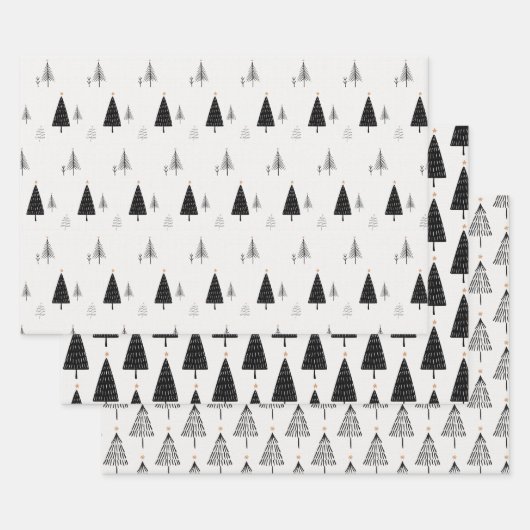 Moderne minimalistische zwarte en witte kerstboom inpakpapier vel (Set)