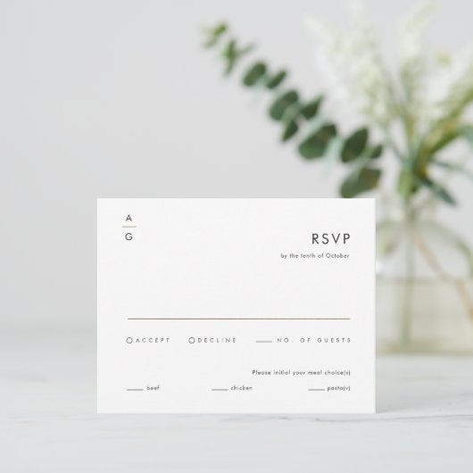 Moderne minimalistische zwarte en witte legante br RSVP kaartje (Staand voorkant)