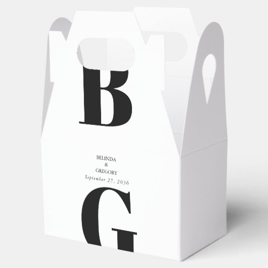 Moderne minimalistische zwarte en witte monogram b bedankdoosjes (Geopend)