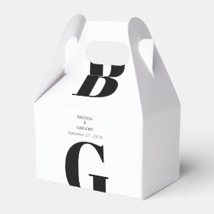 Moderne minimalistische zwarte en witte monogram b bedankdoosjes