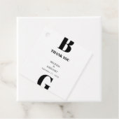 Moderne minimalistische zwarte en witte monogram b bedankjes labels (In situ)
