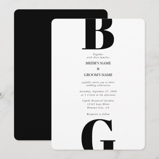 Moderne minimalistische zwarte en witte monogram b kaart (Voorkant / Achterkant)